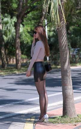 精选街拍作品 NO.0478 魂魂旅拍摄影作品 皮短裙黑丝 part4_丽丝库