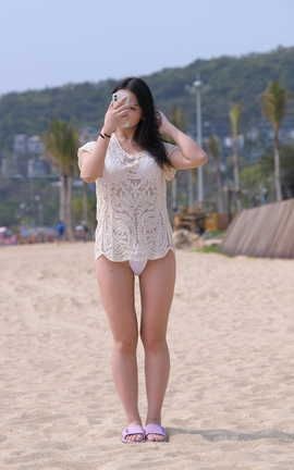 精选街拍作品 NO.0550 视觉冲击模拍摄影作品 海边丰腴的白色比基尼美女 part1_丽丝库