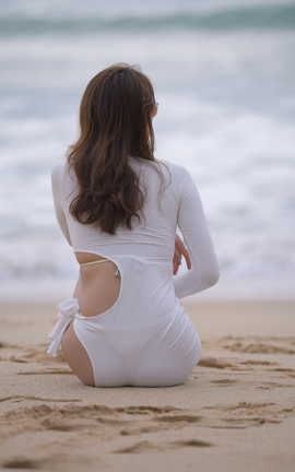 精选街拍作品 NO.0475 红石旅拍摄影作品 海边白裙长腿女孩 part3_丽丝库