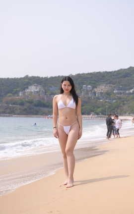 精选街拍作品 NO.0550 视觉冲击模拍摄影作品 海边丰腴的白色比基尼美女 part4_丽丝库