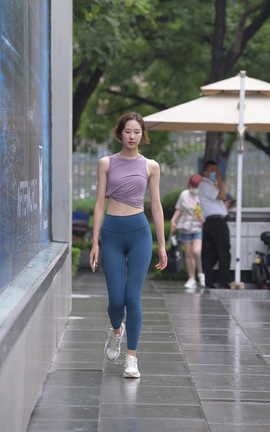 精选街拍作品 NO.1375 一只麋鹿摄影作品 蓝色瑜伽裤运动系高挑美女 part5_丽丝库