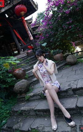 慕丝女郎MussGirl NO.092 公园凉亭碎花旗袍_丽丝库