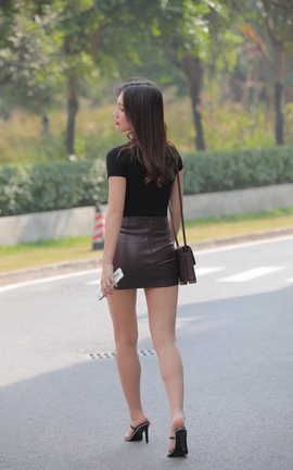 精选街拍作品 NO.0540 凯恩街拍摄影作品 褐色皮短裙丝袜美女 part2_丽丝库