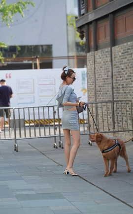 精选街拍作品 NO.1305 视觉冲击街拍作品 遛狗的纤细美腿小姐姐_丽丝库