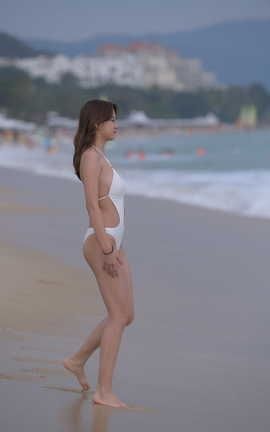 精选街拍作品 NO.0491 红石旅拍摄影作品 白色连体比基尼长腿女孩 part2_丽丝库