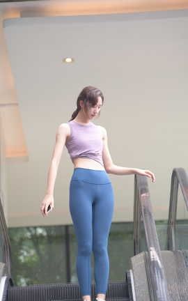 精选街拍作品 NO.1375 一只麋鹿摄影作品 蓝色瑜伽裤运动系高挑美女 part4_丽丝库