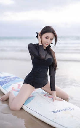 王馨瑶Yanni – 内购无水印 钓鱼黑色冲浪泳衣_丽丝库